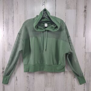Cali Sport Mesh Cropped Hoodie Women's Sz L Thumbholes Active Gym Athleisure